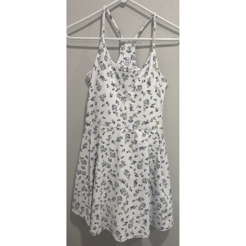 Sage Collective Size S White/ Blue Floral Racerback‎ Fit & Flare Active Dress